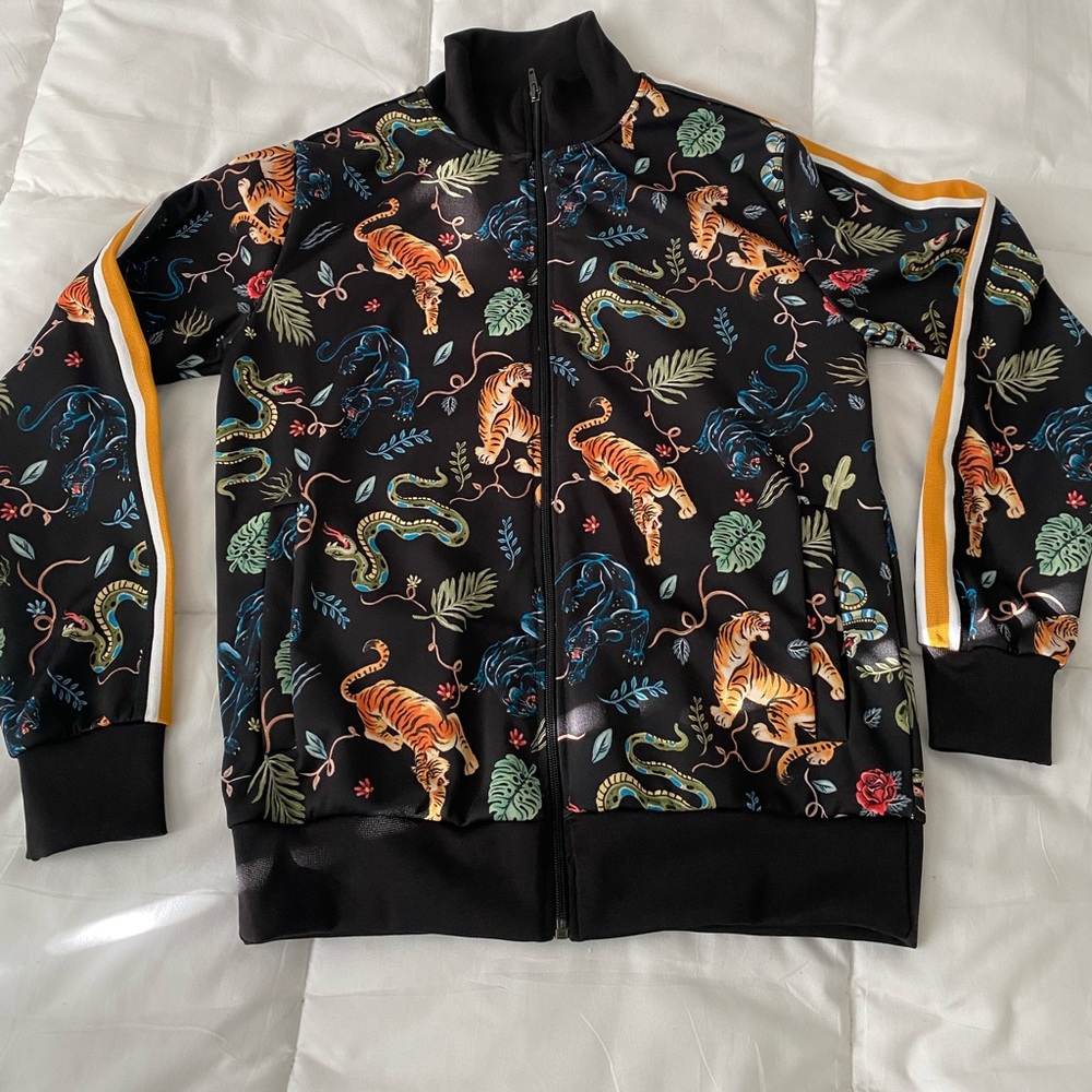 Zara Man Black Tiger Panther Snake Jungle Bomber jacket Size: M